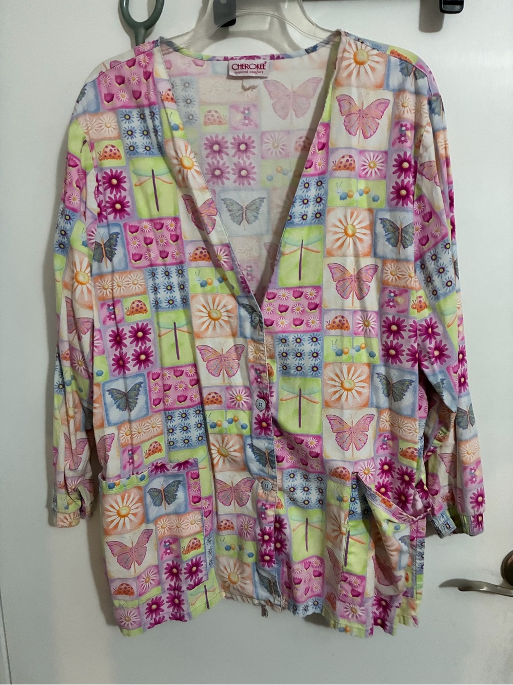 Cherokee Multicolor Butterfly & Floral Button-Front Shirt